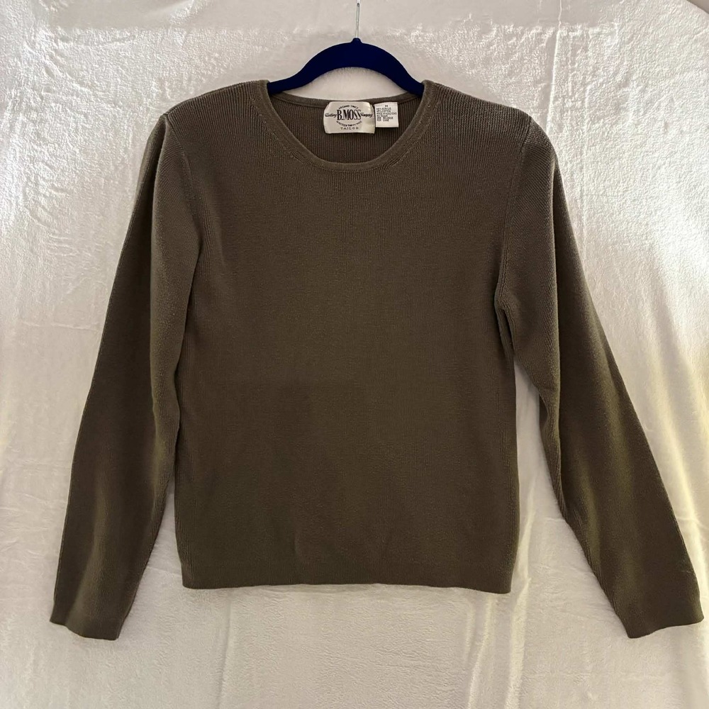 Vintage B Moss Sweater Womens M Olive Green Crewneck Cotton Acrylic Knit